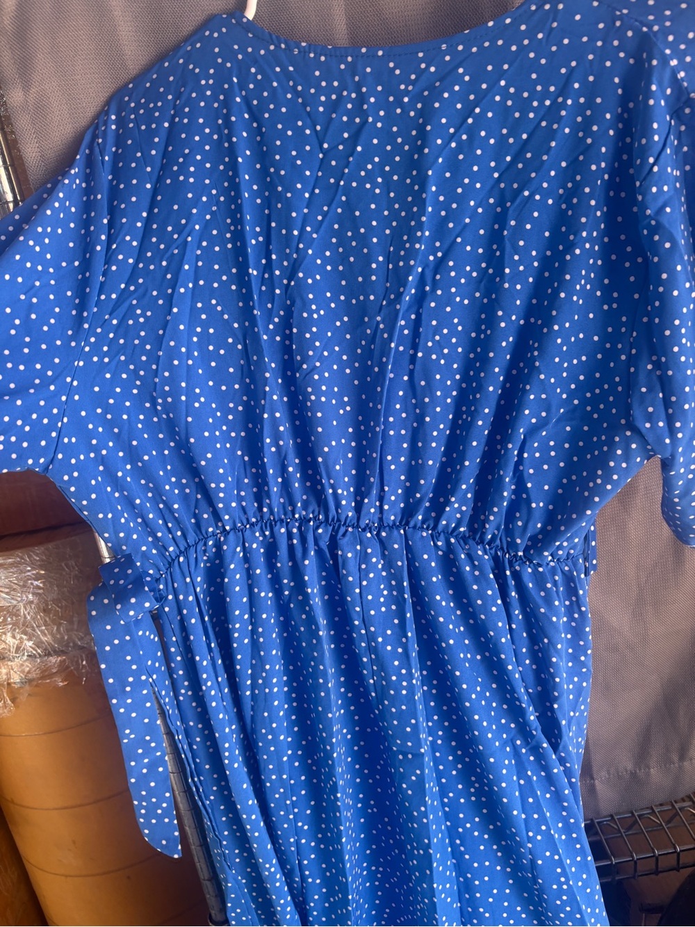 Women’s Blue Polka Dot Elastic-Waist Dress